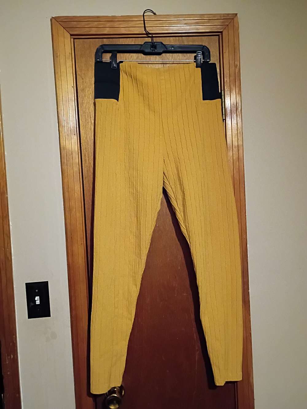 Connection 18 Mustard Ribbed Leggings with Black Waist Panels